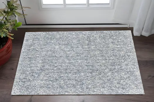 2' X 4' Slate Blue And Ivory Shag Hand Woven Area Rug