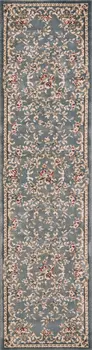8' Slate Blue And Red Floral Runner Rug