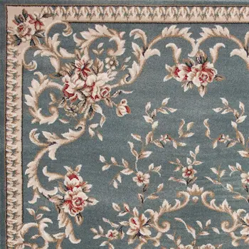 8' Slate Blue And Red Floral Runner Rug