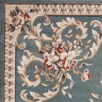 8' Slate Blue And Red Floral Runner Rug