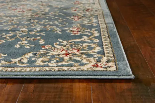 8' Slate Blue And Red Floral Runner Rug