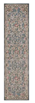 8' Slate Blue And Red Floral Runner Rug