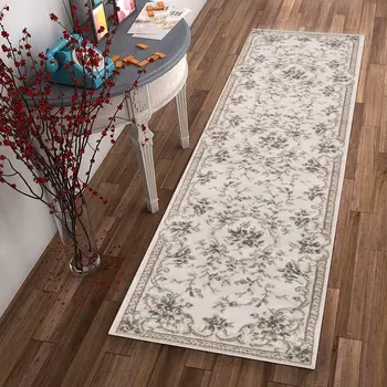 8' Ivory And Green Floral Runner Rug