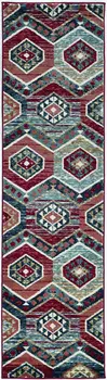 7' Red And Blue Geometric Runner Rug