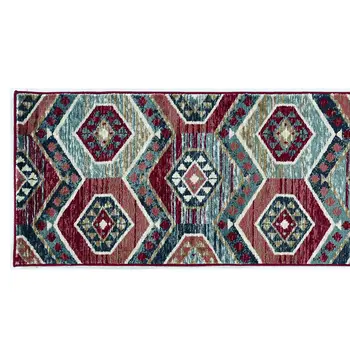 7' Red And Blue Geometric Runner Rug