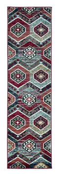 7' Red And Blue Geometric Runner Rug