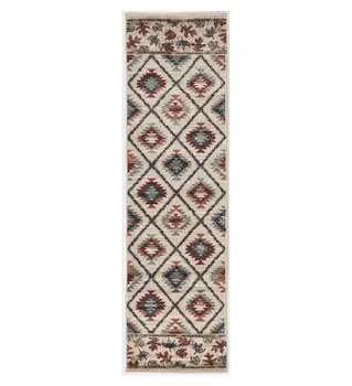 8' Ivory Geometric Runner Rug