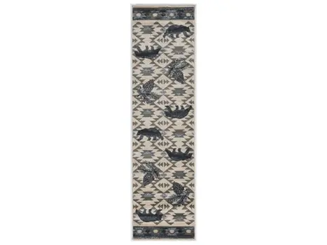 7' Ivory And Blue Abstract Runner Rug