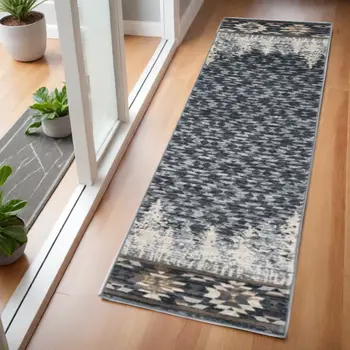 7' Slate Blue Woodland Lodge Runner Rug