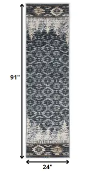 7' Slate Blue Woodland Lodge Runner Rug