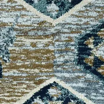 8' Blue And White Geometric Runner Rug