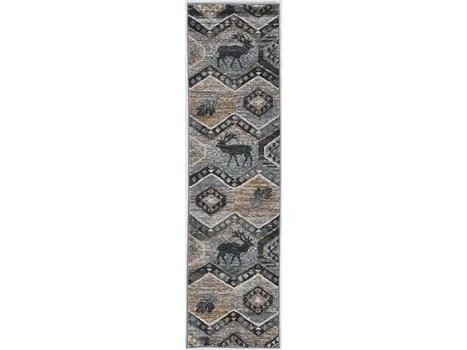 8' Blue And White Geometric Runner Rug