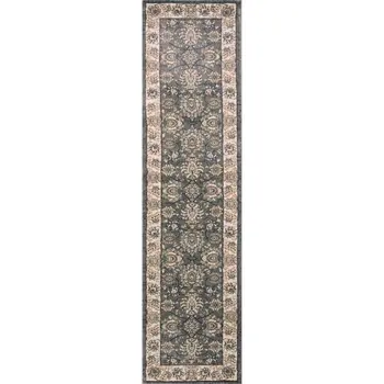 8' Gray And Ivory Floral Runner Rug