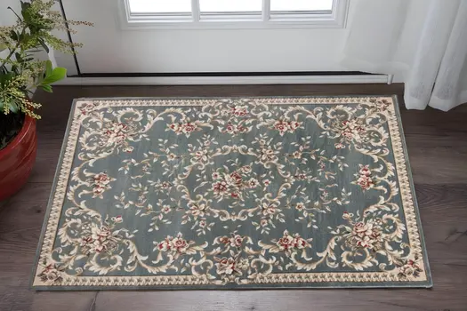 3' X 5' Slate Blue Floral Area Rug