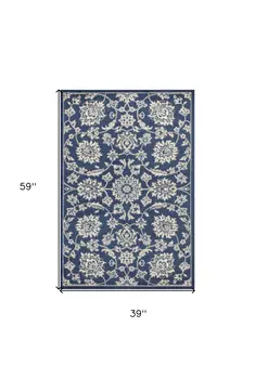 3' X 5' Blue and Ivory Area Rug