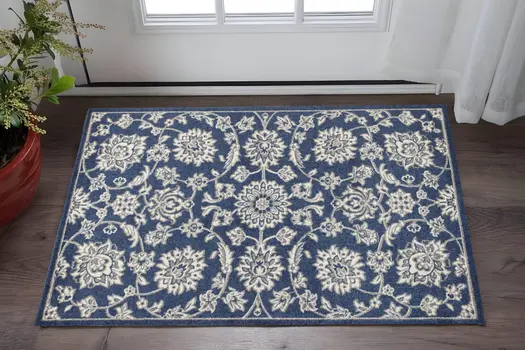 3' X 5' Blue and Ivory Area Rug