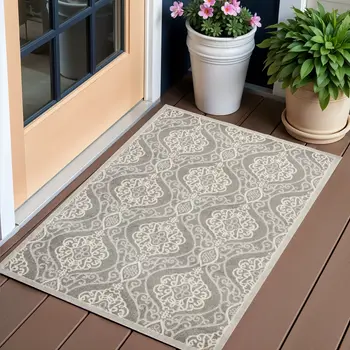 3' X 5' Silver Moroccan Indoor Outdoor Area Rug