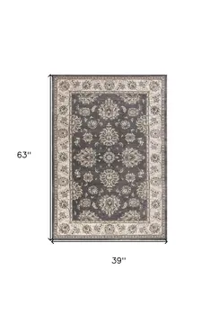 3' X 5' Gray and Ivory Floral Area Rug