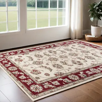 3' X 5' Ivory And Red Floral Area Rug