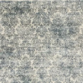 2' X 4' Ivory and Blue Damask Area Rug