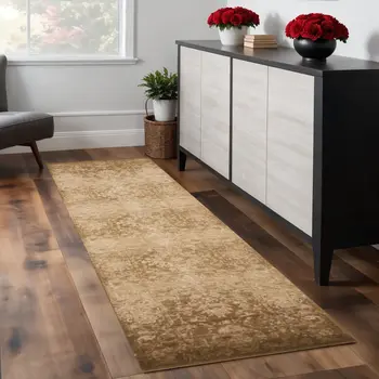 8' Beige Floral Runner Rug