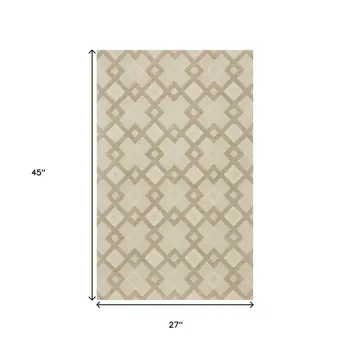 2' X 4' Ivory Diamond Wool Area Rug