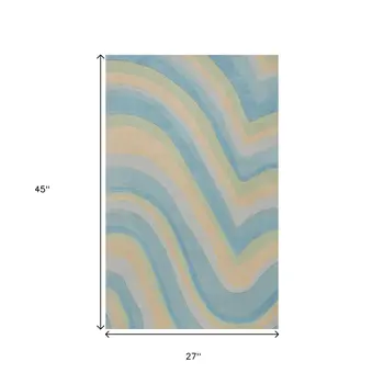 2' X 4' Blue And Beige Wool Abstract Hand Tufted Area Rug