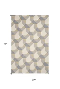 2' X 4' Ivory And Gray Wool Geometric Hand Tufted Area Rug