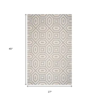 2' X 4' Gray And Ivory Wool Geometric Hand Tufted Area Rug