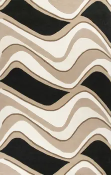 2' X 4' Black And Beige Wool Abstract Hand Tufted Area Rug