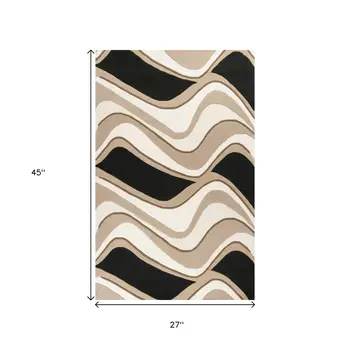 2' X 4' Black And Beige Wool Abstract Hand Tufted Area Rug