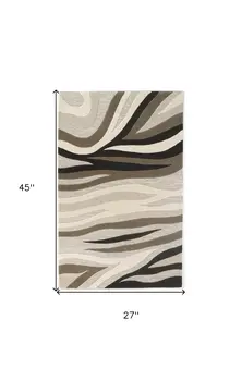 2' X 4' Beige Ivory And Black Wool Abstract Hand Tufted Area Rug