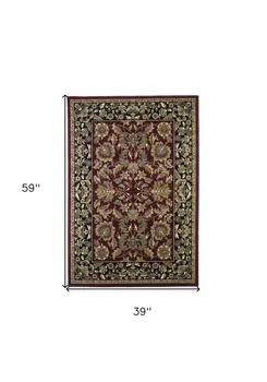 3' X 5' Red And Black Floral Area Rug