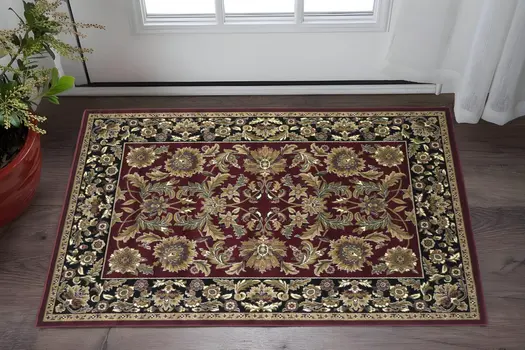 3' X 5' Red And Black Floral Area Rug