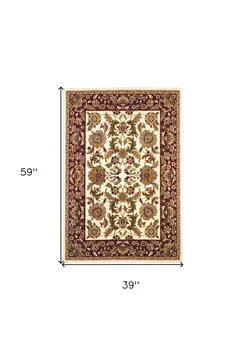 3' X 5' Ivory And Red Floral Area Rug
