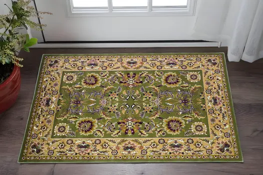 3' X 5' Green And Taupe Floral Area Rug