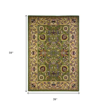 3' X 5' Green And Taupe Floral Area Rug