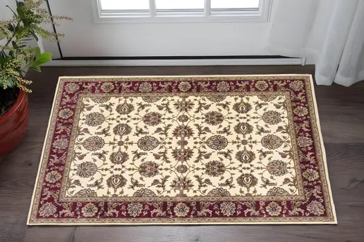3' X 5' Ivory And Red Floral Area Rug