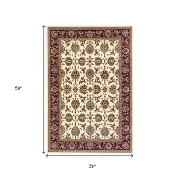 3' X 5' Ivory And Red Floral Area Rug
