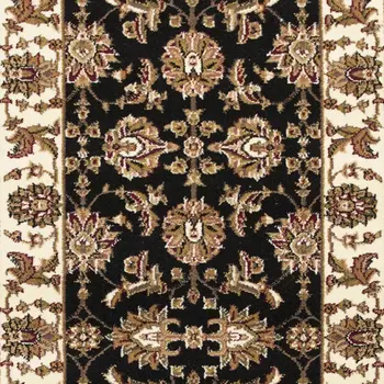 8' Black And Ivory Floral Runner Rug