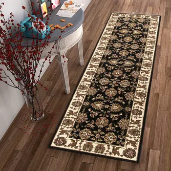 8' Black And Ivory Floral Runner Rug