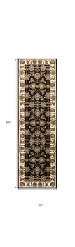 8' Black And Ivory Floral Runner Rug