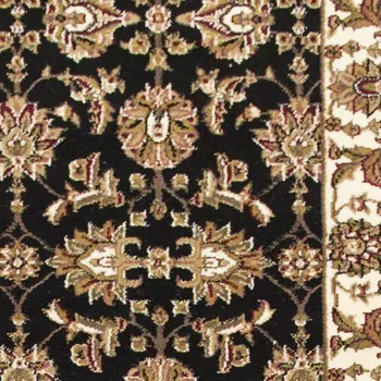 8' Black And Ivory Floral Runner Rug
