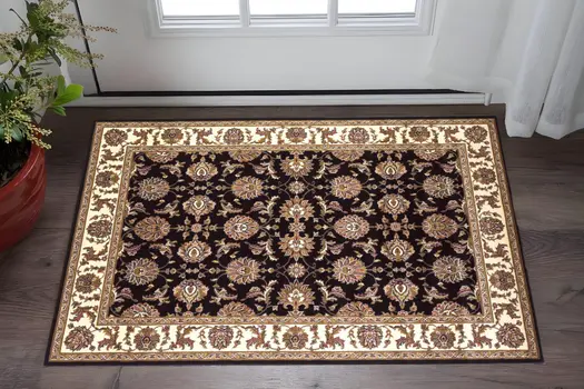 3' X 5' Black And Ivory Floral Area Rug