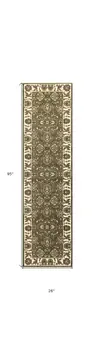8' Green And Ivory Floral Runner Rug