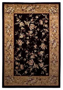 3' X 5' Black And Beige Floral Vines Area Rug