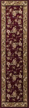 8' Red And Beige Floral Runner Rug