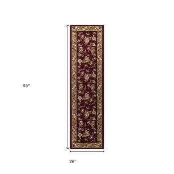 8' Red And Beige Floral Runner Rug