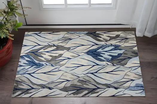 3' X 5' Grey And Navy Area Rug