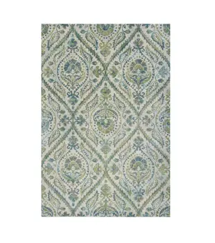 3' X 5' Green And Ivory Ogee Area Rug